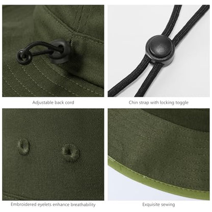 UPF 50+ Foldable Sun Hat Patterned Under Brim Bucket Hats for Summer Hiking Fishing Beach Safari Men Women - color: Army Green, size: Large