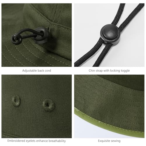 UPF 50+ Foldable Sun Hat Patterned Under Brim Bucket Hats for Summer Hiking Fishing Beach Safari Men Women - color: Army Green, size: Medium