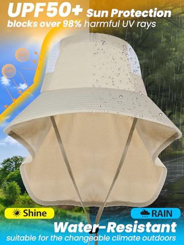 Sun Hats for Women UV Protection with Neck Flap Wide Brim Beach Hats with Ponytail Hole for Hiking Fishing Gardening Travel - color: Beige