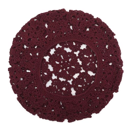 ZLYC Women Cotton Slouchy Crochet Beret Handmade Cutout Floral Beanie Hat - color: Floral Burgundy