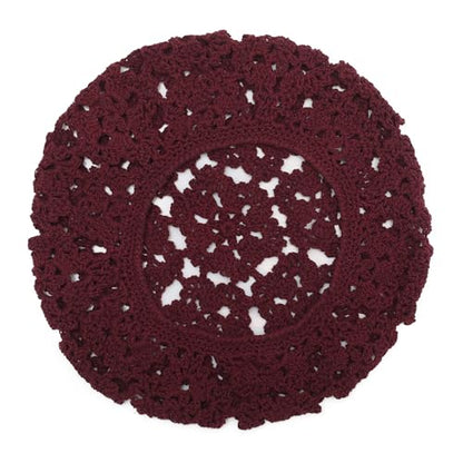 ZLYC Women Cotton Slouchy Crochet Beret Handmade Cutout Floral Beanie Hat - color: Floral Burgundy
