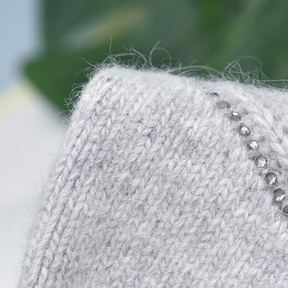 Women's Knitted Angora Wool Hat for Autumn and Winter Warm and Stylish with Rolled Brim and Slanted Rhinestones Cap - color: New-black