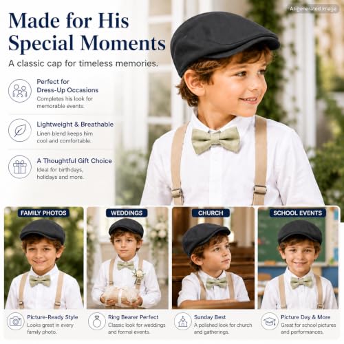 Bienzoe Boys Newsboy Flat Hat: Classic Linen Cap Lightweight - color: Black, size: 4-5T