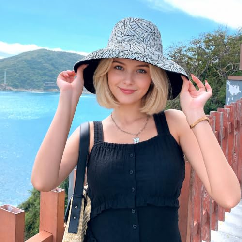 HUAMULAN Wide Brim Women Summer Sun Floppy Hat Reversible Beach Bucket Hat - color: M2246-black