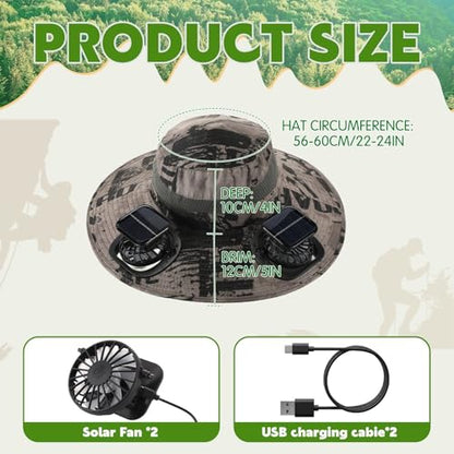 Syhood Solar Powered Fan Hat Neck Gaiter Arm Sleeves Sun Bucket Hat with Fan Cooling Wide Brim Hats for Fishing Hiking - color: Khaki Ink Painting, style: Breathable