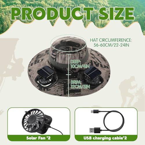 Syhood Solar Powered Fan Hat Neck Gaiter Arm Sleeves Sun Bucket Hat with Fan Cooling Wide Brim Hats for Fishing Hiking - color: Khaki Ink Painting, style: Breathable
