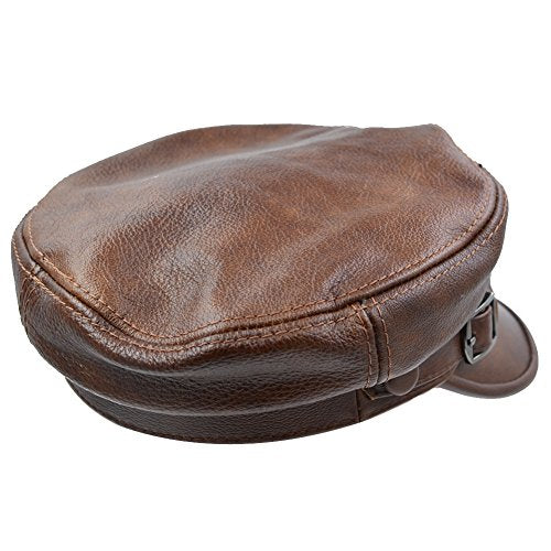 Unisex Genuine Leather Greek Fisherman Sailor Fiddler Driver Hat Flat Cap - color: Brown, size: Medium