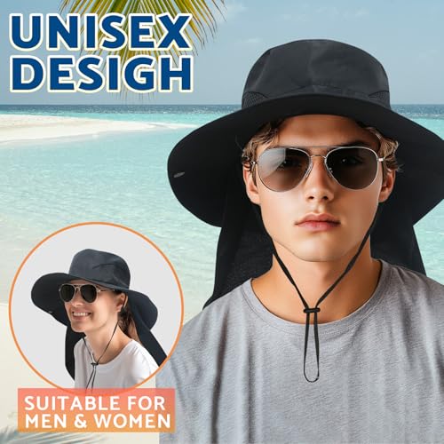 NPJY Sun Fishing Hats with Neck Flap for Men Women UV Sun Protection - color: Pure Grey(with Neck Flap)