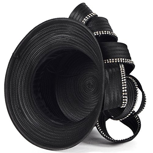 VECRY Womens Tea Party Church Baptism Wedding Derby Dressy Hat - color: Rhinestone-black