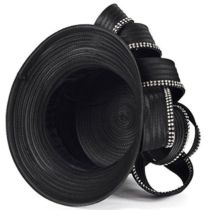 VECRY Womens Tea Party Church Baptism Wedding Derby Dressy Hat - color: Rhinestone-black