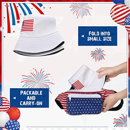Thenshop 4 Pcs American Flag Bucket Hat Men Patriotic USA Fisherman Cap