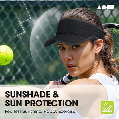 Sweat-Wicking Sports Sun Visor Women Men Adjustable for Tennis Golf Running - color: Black