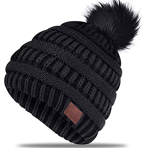Wireless Music Beanie Women Beanie Girls Hat Over Ear Headset Sports Stereo Headphone with Microphone Speaker Womens Beanie - color: Dim Black