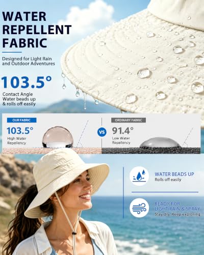 Womens Ponytail Sun Hat UPF50+ Waterproof Bucket Hat Packable Beach Hat - color: Begie