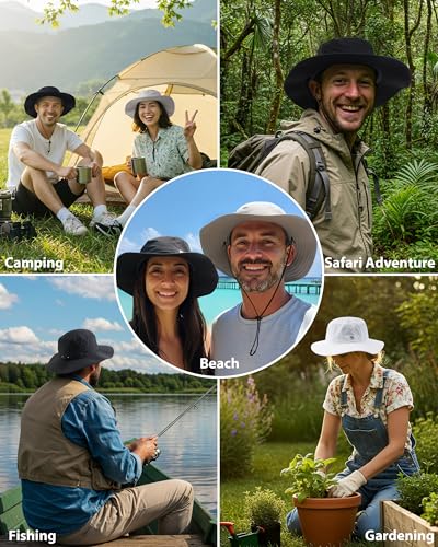 GADIEMKENSD UPF 50+ Bucket Hat, Breathable & Quick-Dry, Windproof Strap, Unisex for Outdoor Activities - color: Black