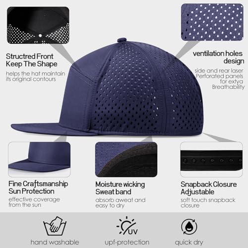 Men's Flat Brim Baseball Cap Laser Perforated Snapback Trucker Hat