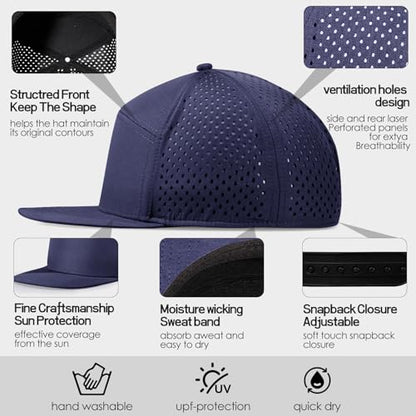 Men's Flat Brim Baseball Cap Laser Perforated Snapback Trucker Hat