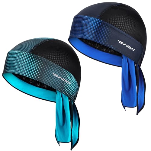 YANIKY Bandanas Skull Caps for Men, Women Skull Cap Helmet Liner Dew Rags - color: Blue+bluegreen