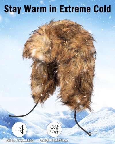 Peicees Faux Fur Russian Hat, Soft Ushanka Warm Winter Trapper Hat with Earmuffs for Men and Women - color: Raccoon Brown