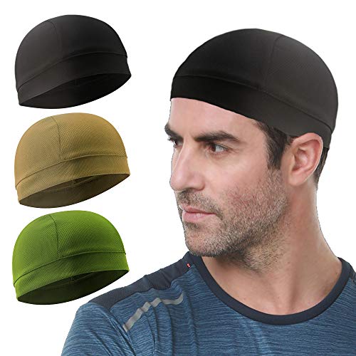 3 Pack Cooling Skull Cap Helmet Liner Sweat Wicking Breathable Hat for Men - color: Black+olive Green+sandy
