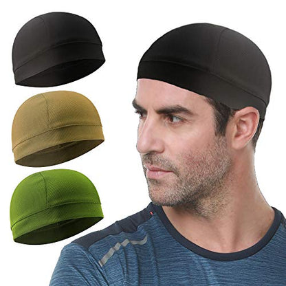 3 Pack Cooling Skull Cap Helmet Liner Sweat Wicking Breathable Hat for Men - color: Black+olive Green+sandy
