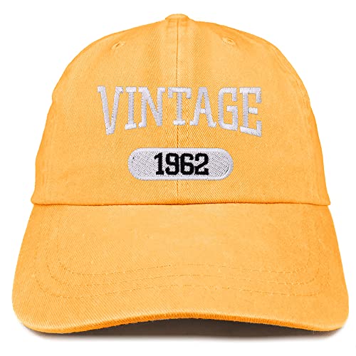 Trendy Apparel Shop Vintage 1962 Embroidered 63rd Birthday Soft Crown Washed Cotton Cap - color: Mango