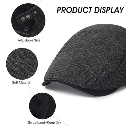 2Pcs Men's Newsboy Cap Cotton Flat Ivy Gatsby Driving Hat - color: 2b1-black+coffee