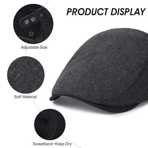2Pcs Men's Newsboy Cap Cotton Flat Ivy Gatsby Driving Hat - color: 2b1-black+coffee