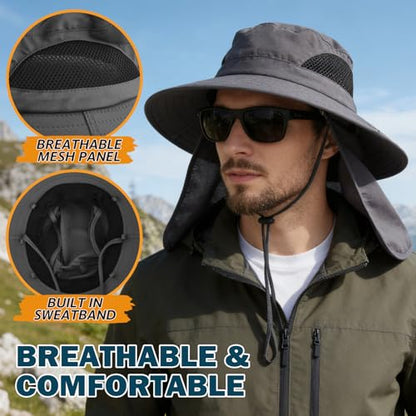 Wide Brim Sun Bucket Hat, Waterproof Boonie Hat for Men & Women - color: 07 Dark Grey