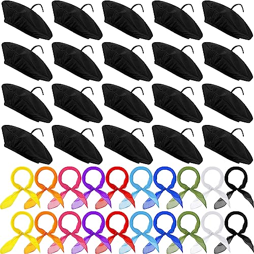 Xaatren 40 Pcs French Berets Scarves Bulk Halloween Costume - color: Neon Colors