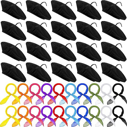 Xaatren 40 Pcs French Berets Scarves Bulk Halloween Costume - color: Neon Colors