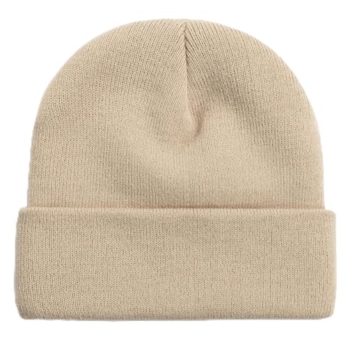 ZOORON Beanie for Men Women Warm Winter Hat Unisex Soft Knit Cuffed Beanie - color: Beige