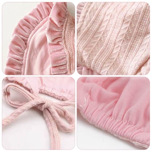 Lovely Baby Girl Bonnet Soft Ruffle Brimmed Newborn Baby Beanie - color: Pink+gray
