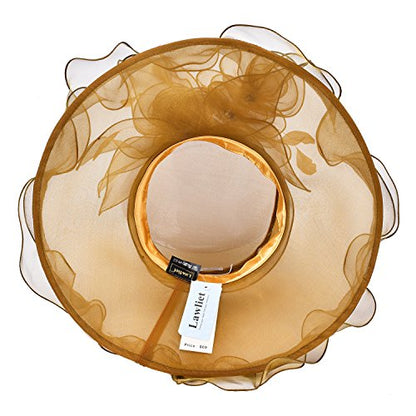 Lawliet Womens Flower Wedding Occasion Wide Brim Church Dress Sun Hat A341 - color: Gold, size: One Size