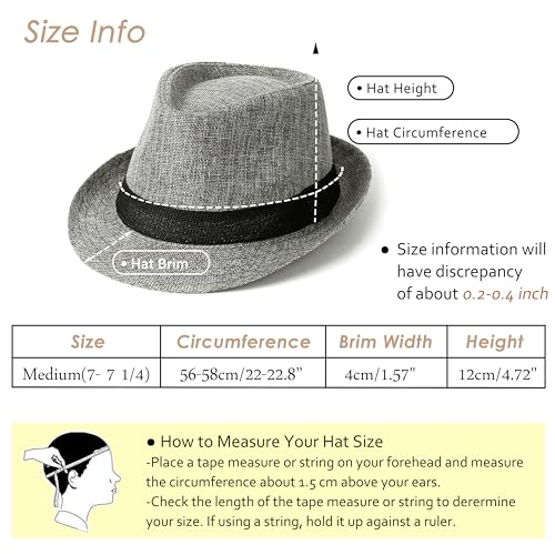 Lisianthus Mens Short Brim Summer Panama Fedora Trilby Sun Hat - color: Grey With Black Band