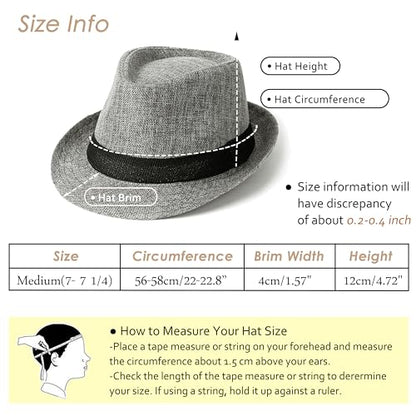 Lisianthus Mens Short Brim Summer Panama Fedora Trilby Sun Hat - color: Grey With Black Band
