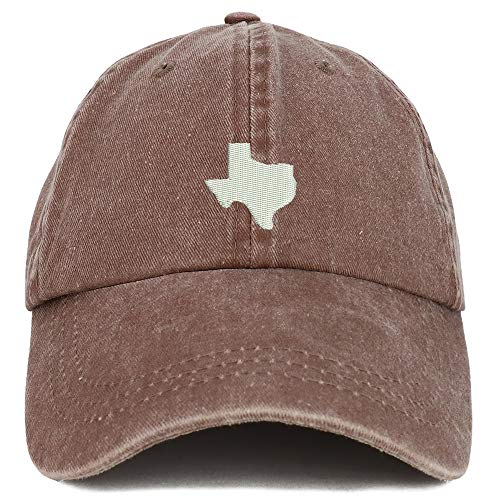 Trendy Apparel Shop Texas State Map Embroidered Washed Cotton Adjustable Cap - color: Chocolate