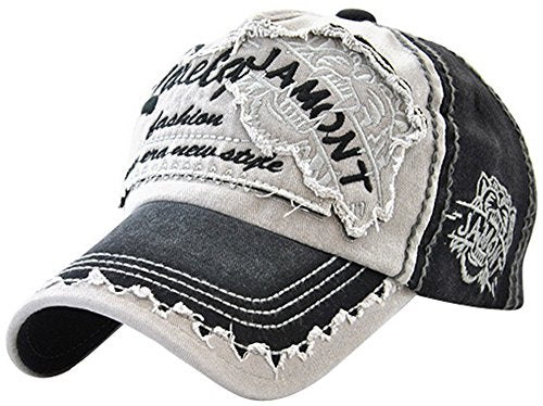 Vintage Distressed Washed Cotton Adjustable Baseball Cap Dad Hat - color: Black