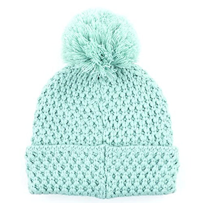 C.C Exclusives Women's Winter Seed Stitched Confetti Pom Beanie Hat (HAT-1816)(HAT-2214)(HAT-2085)(HAT-3841) - color: Bee Stitch Pattern-mint