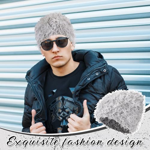 Chuarry Distressed Knitted Beanie Fuzzy Winter Hat - color: Assorted Gray White