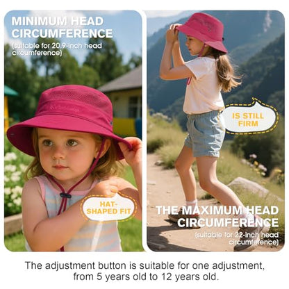 Century Star Outdoor Kids Sun Hat UPF 50+ Quick Dry Adjustable Bucket Hat Windproof Waterproof Beach Fishing Safari Hat - color: Watermelon Red