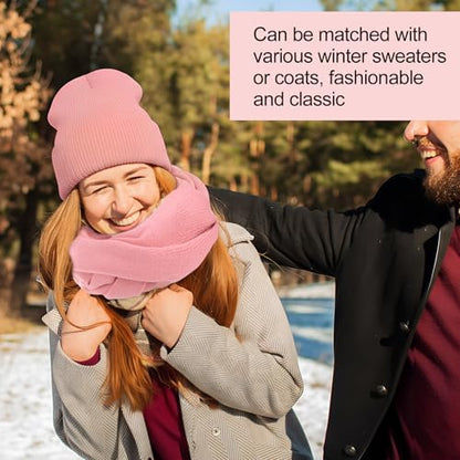 Geyoga 6 Pcs Winter Knit Set with Knit Beanie Hat Long Scarf Touchscreen Gloves Foldable Earmuff Fleece Socks for Women - color: Pink, style: Trendy Style