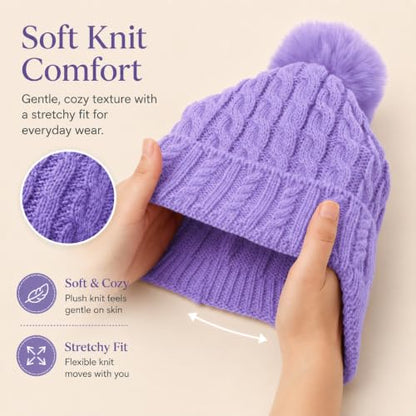 Toddler Baby Winter Hat with Earflap Kids Warm Twisted Knit Hat Infant Pom Pom Beanie Ski Cap for Baby Girls Boys - color: Purple, size: 2-6 Years