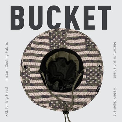 TOP-EX Wide Brim Bucket Sun Hat for Men & Women, Quick-Dry Boonie Hat, Mesh - color: Olive - Camo Flag, size: X-Large-XX-Large
