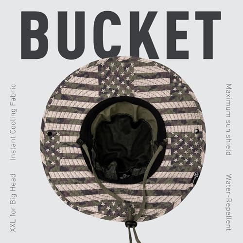TOP-EX Wide Brim Bucket Sun Hat for Men & Women, Quick-Dry Boonie Hat, Mesh - color: Olive - Camo Flag, size: Medium-Large
