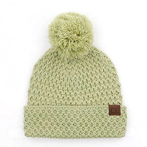 C.C Exclusives Women's Winter Seed Stitched Confetti Pom Beanie Hat (HAT-1816)(HAT-2214)(HAT-2085)(HAT-3841) - color: Bee Stitch Pattern-winter Lime