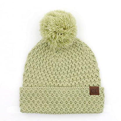 C.C Exclusives Women's Winter Seed Stitched Confetti Pom Beanie Hat (HAT-1816)(HAT-2214)(HAT-2085)(HAT-3841) - color: Bee Stitch Pattern-winter Lime