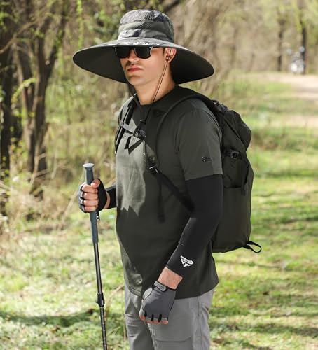 Wide Brim Sun Protection Hat Outdoor Unisex Ventilated Hats for Hiking Beach Fishing Safari Garden Lawn Yard Work Kayaking - color: Armygreen Graffiti