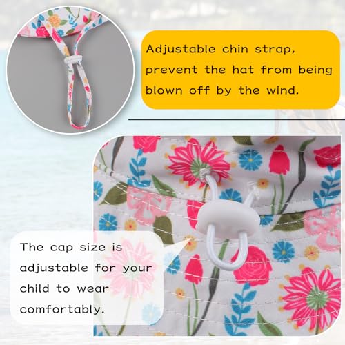 Peecabe Summer Baby Sun Hat for Boys Girls UPF 50+ Wide Brim Toddle Bucket Hat Adjustable Baby Beach Cap 0-8 Years - color: Rose Flowers, size: 6-24 Months
