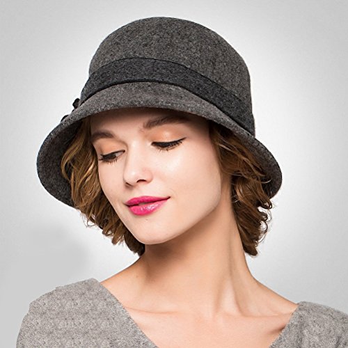 Maitose™ Women's Wool Felt Flowers Church Bowler Hats - color: Dark Gray